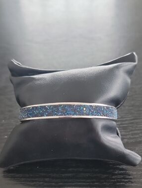 Coach Blue Glitter Inlay Silver Bangle Bracelet
